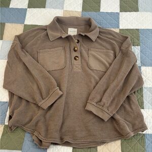 Long-Sleeve Polo Top in Taupe